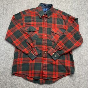 Towncraft Mens Large Red Green Plaid Acrylic Flannel Button Down Shirt VTG